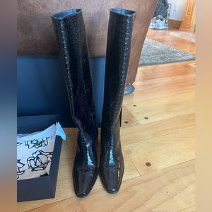 Freda Salvador Laina Tall Boot in Black Embossed Croc (8)